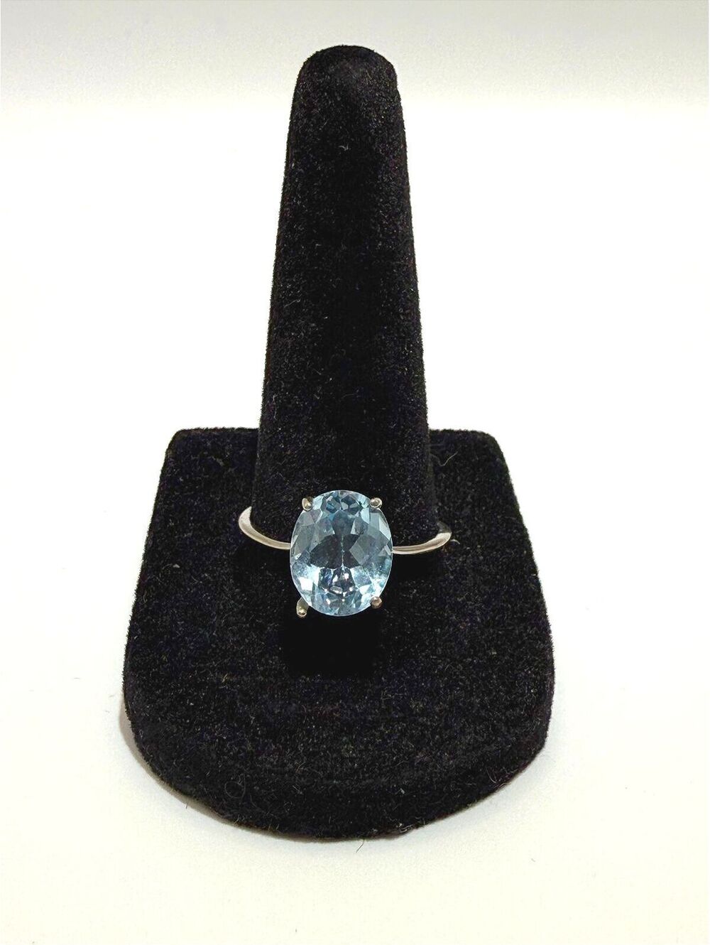 Sterling Silver 925 Oval Blue Topaz Solitaire Ring, Size 8.5